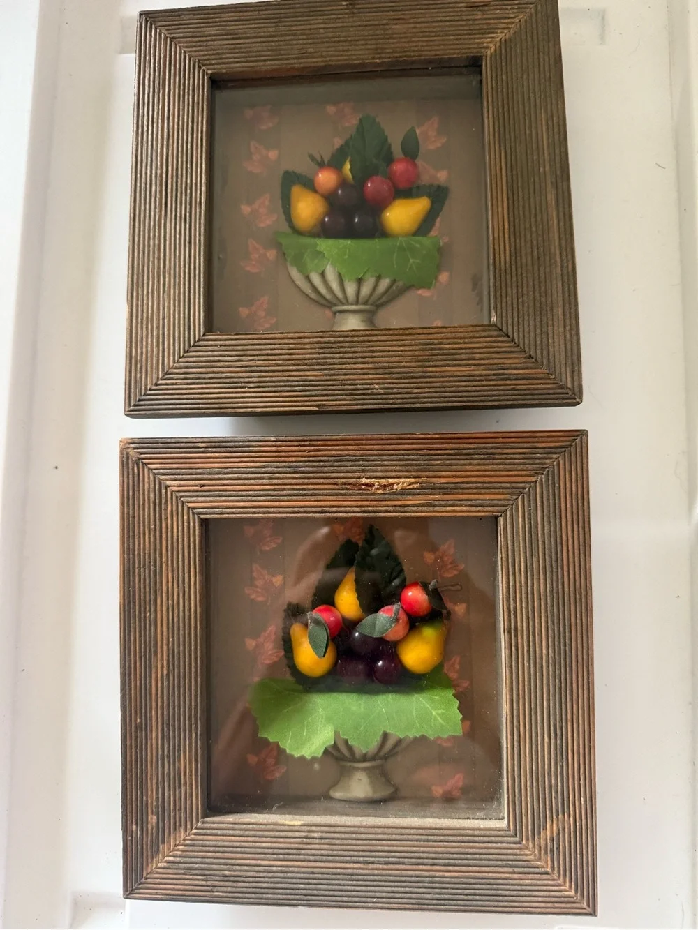 Framed 3D Fruit Bowl Wall Art - Brown Frame, Green & Yellow Accents
